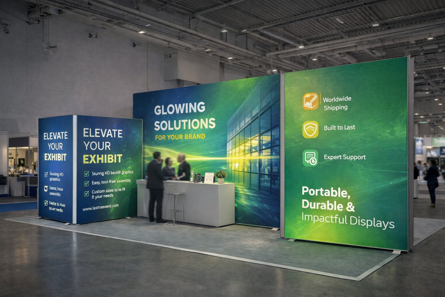cajas de luz modulares formando un stand