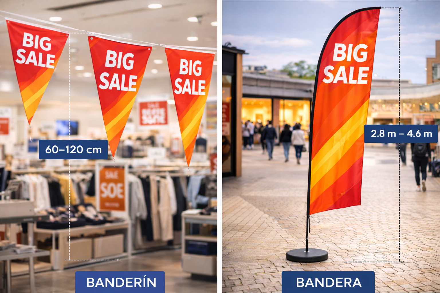 banderines publicitarios en tienda