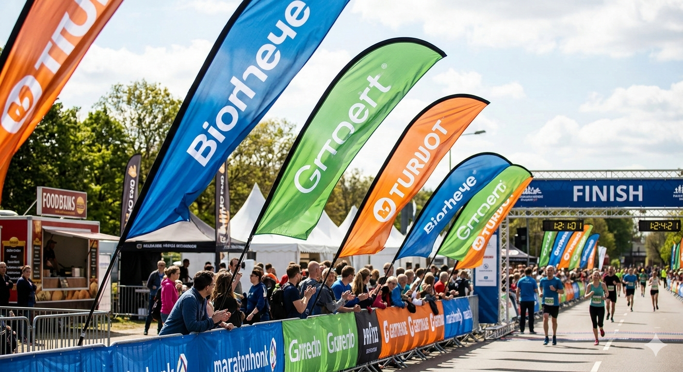 banderas publicitarias en evento