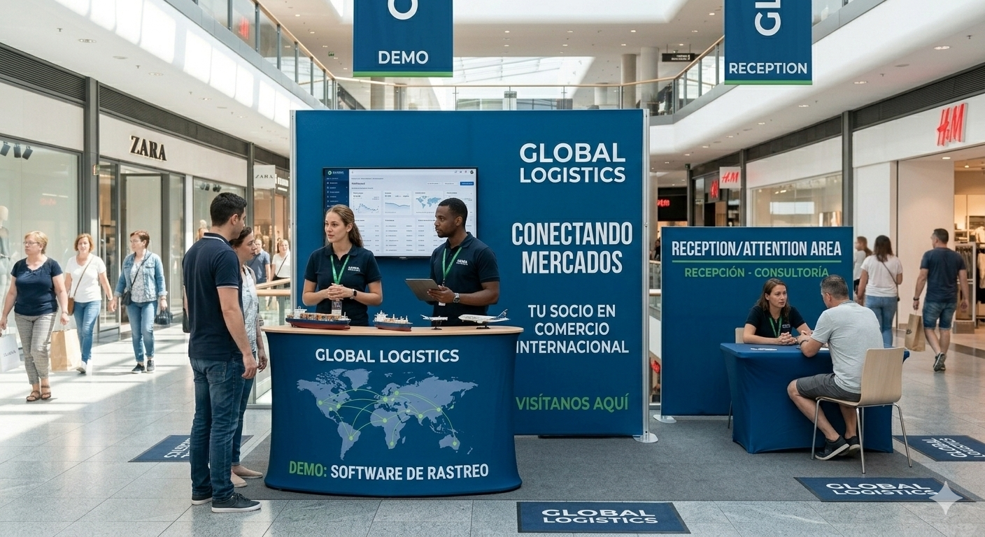 diseño de recorrido en stand publicitario