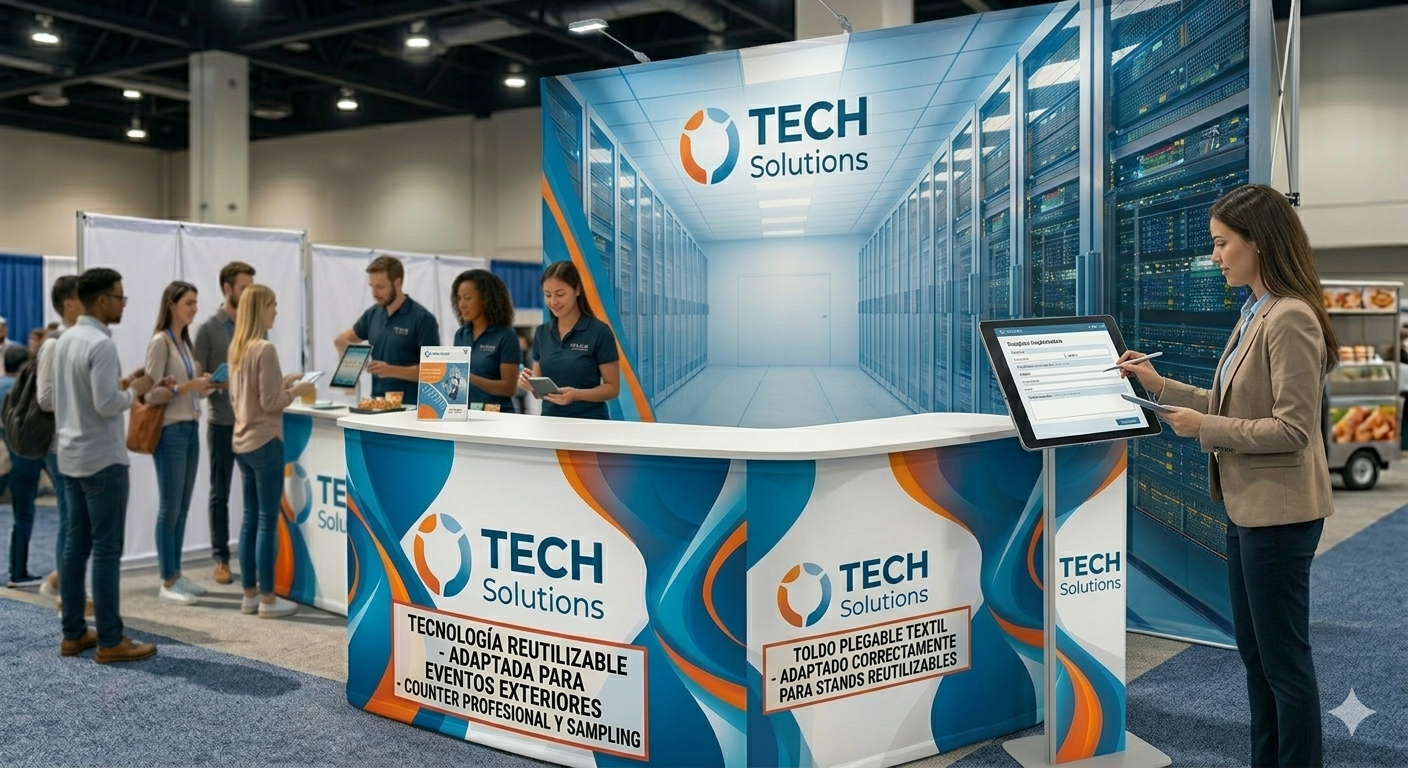 porta tablet publicitario integrado a counter y stand