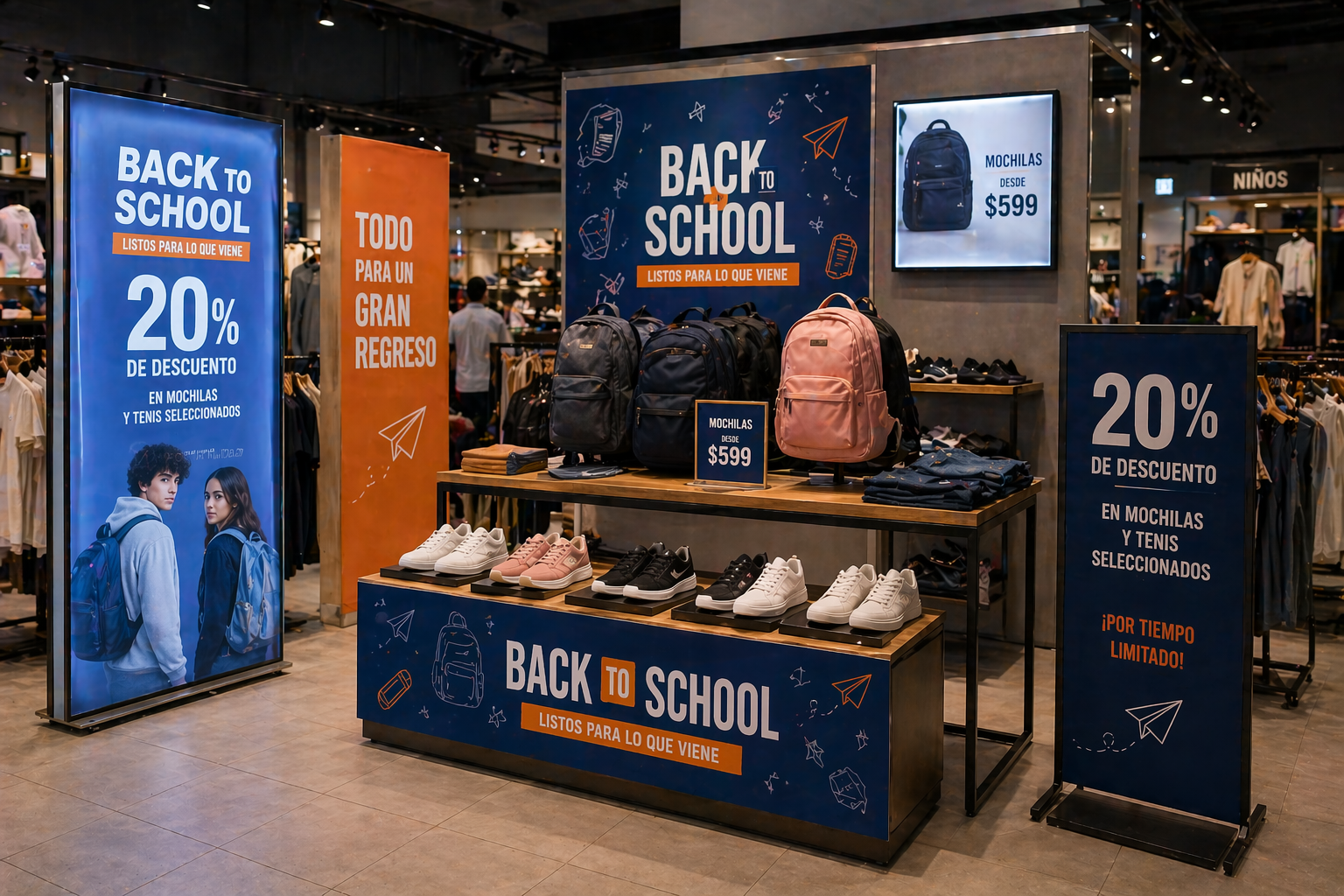 visual merchandising en retail con campaña temporal