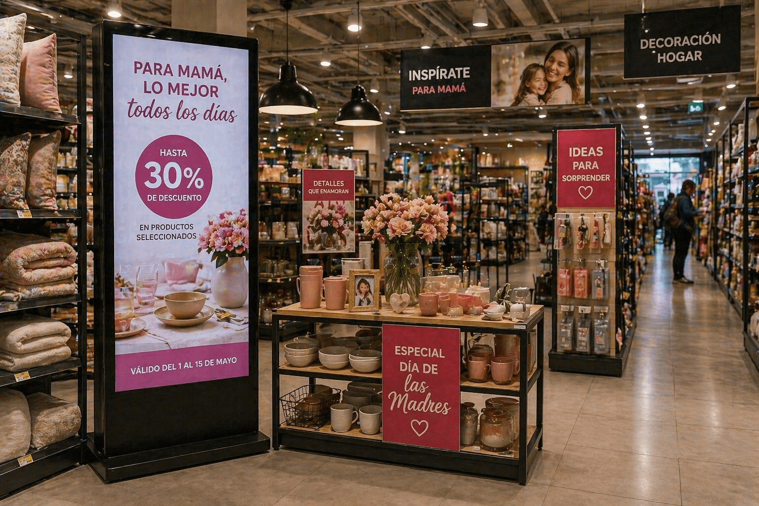 señalización digital en retail combinado con displays