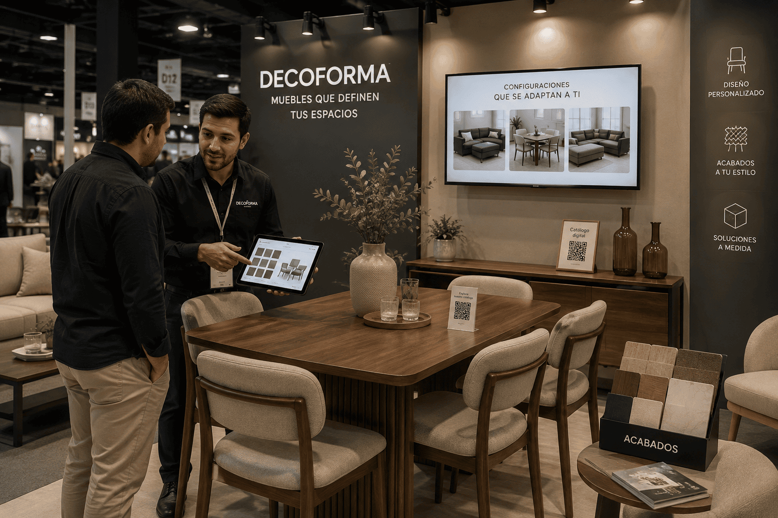 catálogo digital en stand para feria de muebles