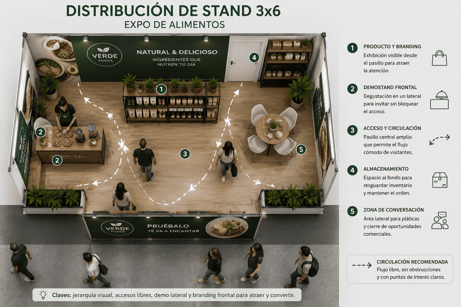 distribución de stand para expo de alimentos