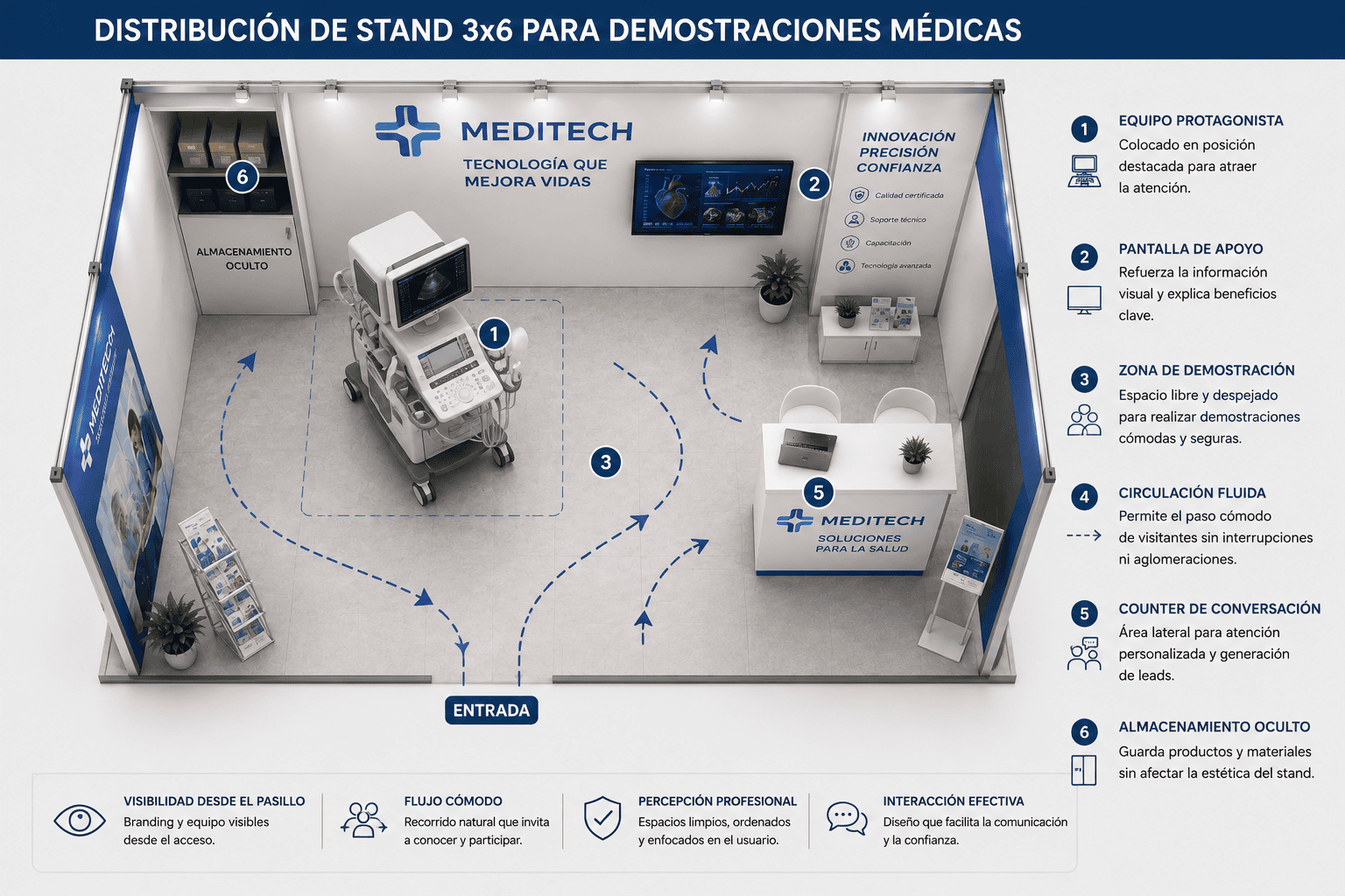 distribución de stand para feria médica