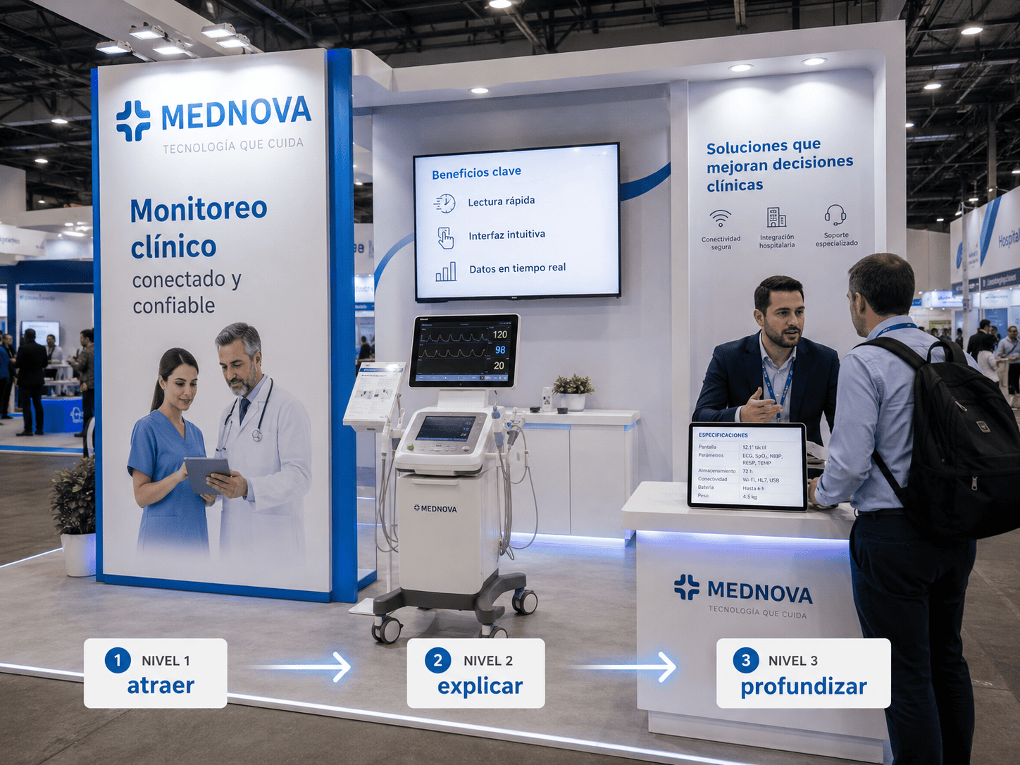información técnica en stand para expo de salud