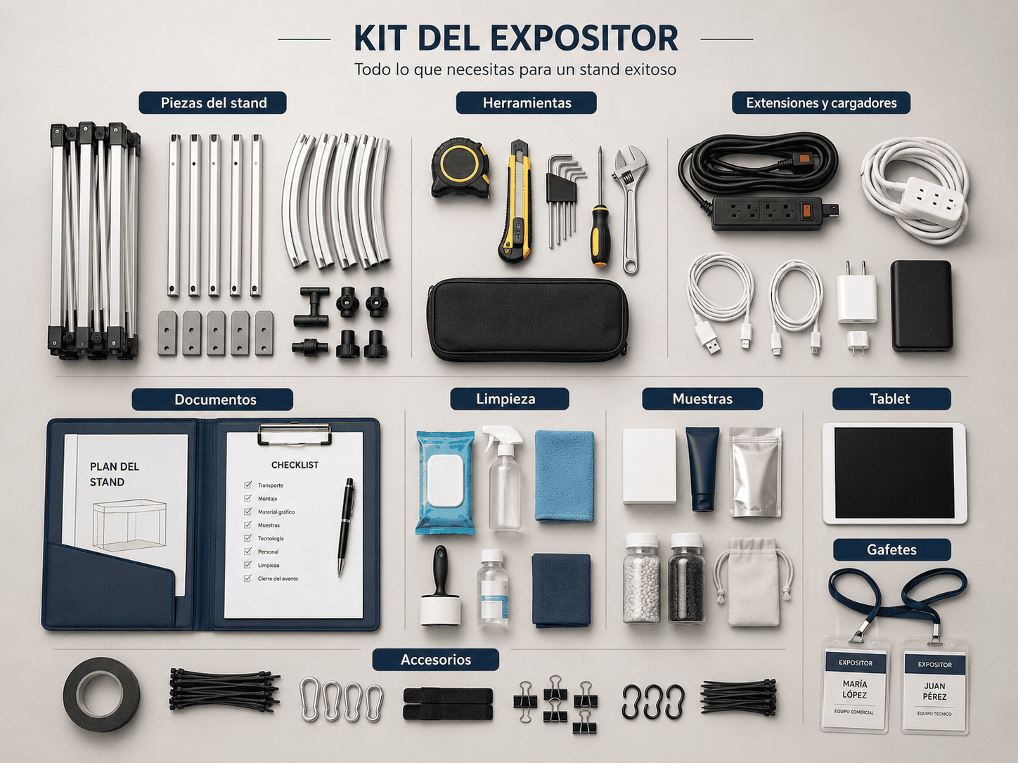 kit para expositor con herramientas y materiales para expo