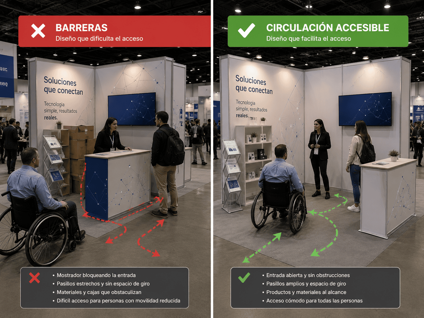 circulación accesible en stand para exposiciones