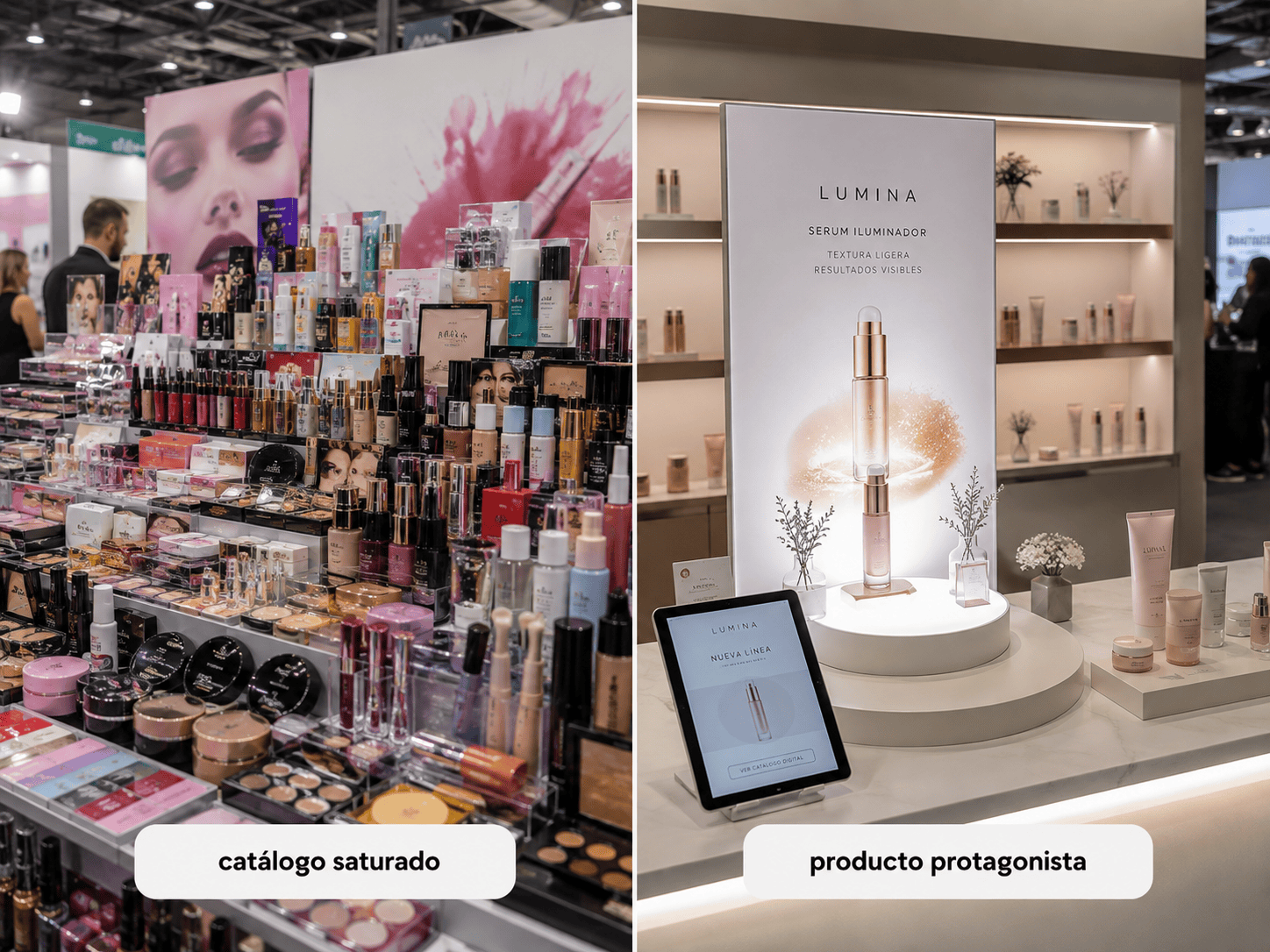 cómo exhibir cosméticos en un stand para expo de belleza