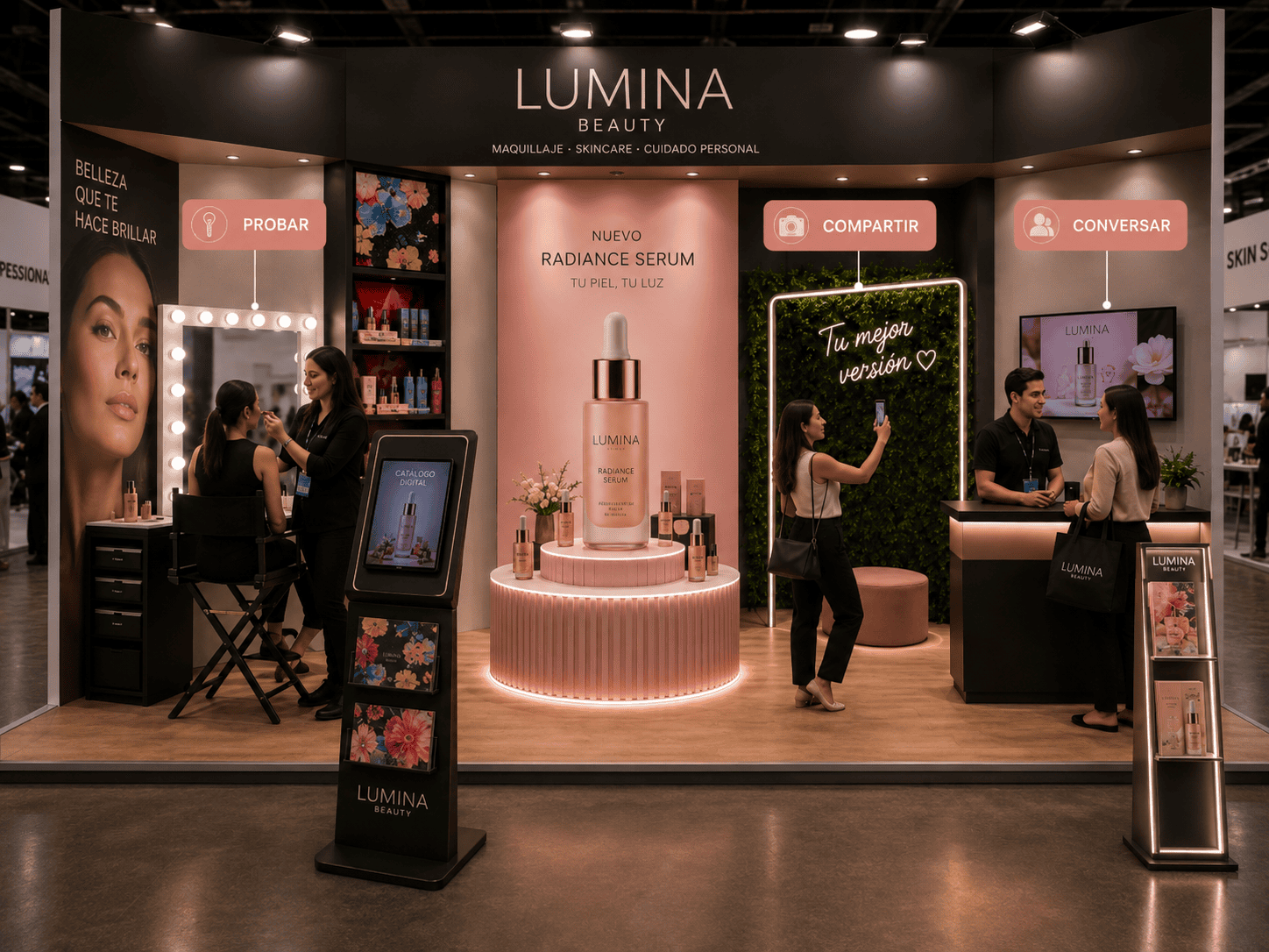 experiencia de producto en stand para feria de belleza