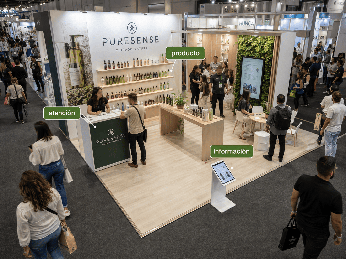 mobiliario y producto en un stand accesible